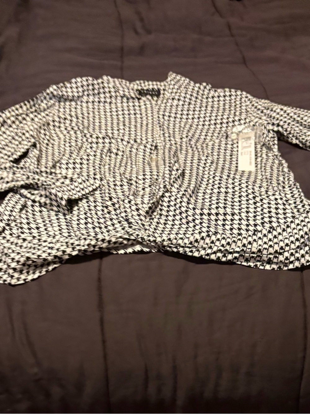 Tribal Black and White Houndstooth Button-Front Shirt